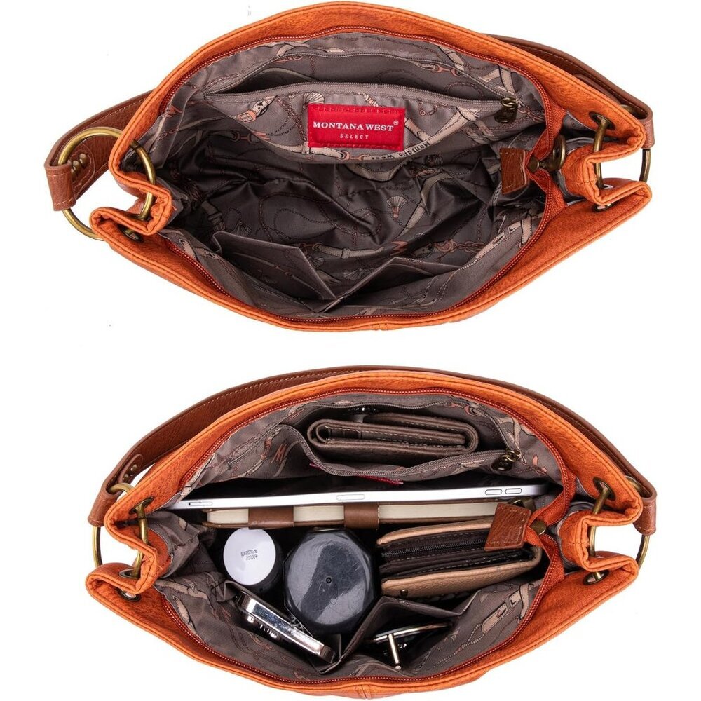 Women A-orange/Broze Imported Zipper Ladies Shoulder Handbags with Back Pocket - Picture 5 of 6